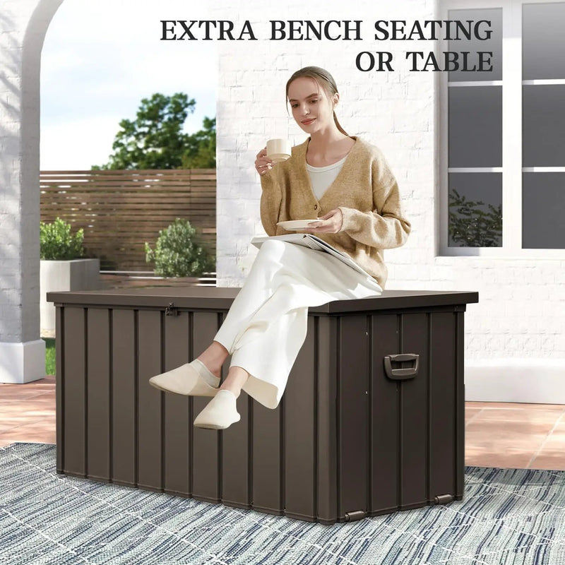 Domi 120-Gallon Outdoor Storage Box – Waterproof, Lockable Storage Cabinet for Patio Furniture, Garden Tools & Pool Supplies – Large Metal Storage for Cushions, Toys & More by GreenHaven Gardens