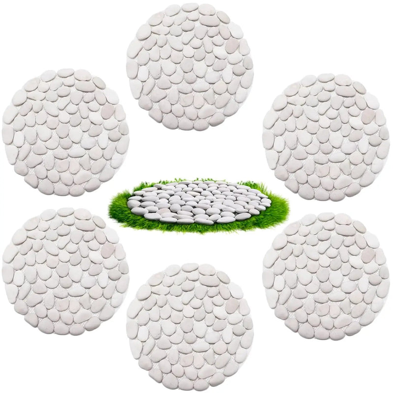 10in River Rock Stepping Stones Set - 6 Pack | Polished Pebble | Long-Lasting PVC Mesh Backing | Perfect for Garden Paths and Lawns Outdoor Landscaping Decoration | White Circle by GreenHaven Gardens
