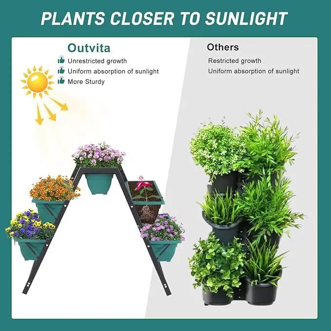 Outvita Green Raised Garden Planter Bed, Tiered Planter Stand with 5 Boxes, Vertical Raised Garden Bed for Herbs, Flowers, Vegetables in Patio Balcony Indoor Outdoor by GreenHaven Gardens