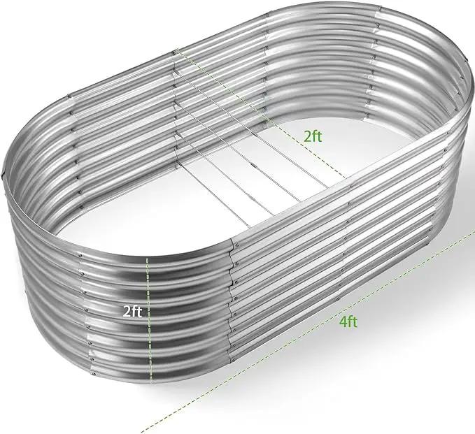 Land Guard 24“ Tall Galvanized Raised Garden Bed Kit, Galvanized Planter Garden Boxes Outdoor, Oval Large Metal Raised Garden Bed for Vegetables (Classic Silver, 4×2×2ft) by GreenHaven Gardens