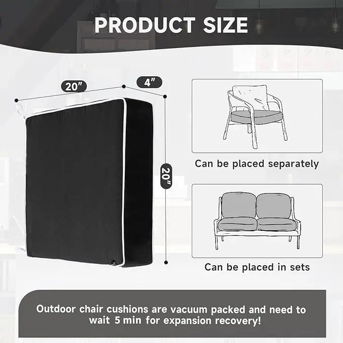 PNP FKJP 2 Pack Outdoor Chair Cushion 20" X 20" X 4", Waterproof Outdoor Seat Cushions with Non-Skid Ties, Black (Cushion + Cover) by GreenHaven Gardens