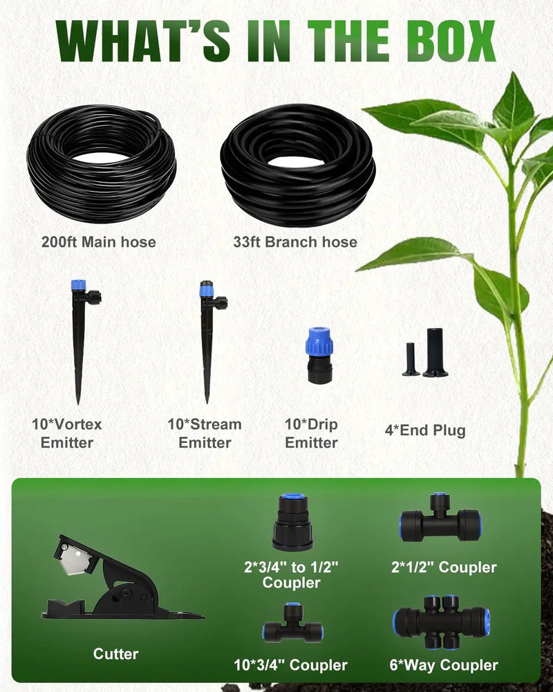Breeze Touch 230ft Quick-Connect Drip Irrigation System, Automatic Garden Watering System with 1/2" & 1/4" Fast-Lock Tubing - Adjustable Nozzles & Sprinklers for Garden,Greenhouse, Lawn,Potted Plants by GreenHaven Gardens