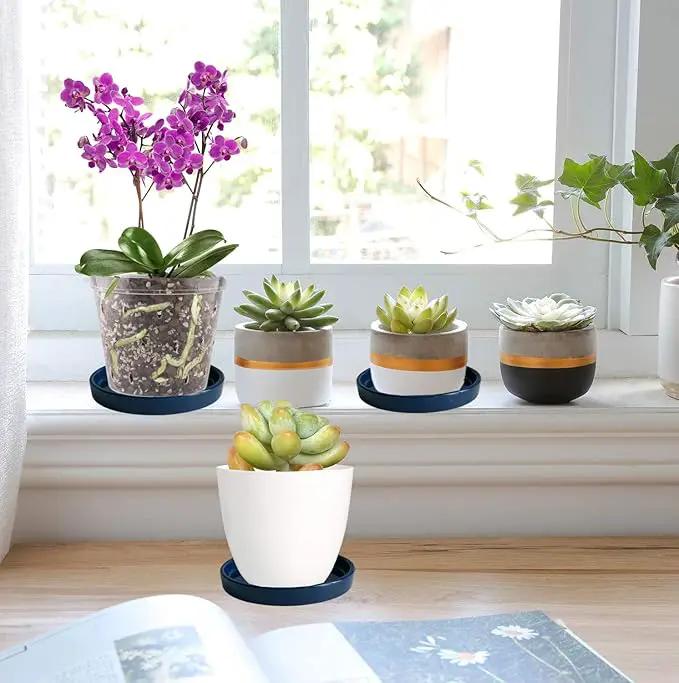 Ceramic Plant Saucer Plant Pot Tray 2 Pack 4.7 6 7 8 9 10 12 13 15 inch Blue, Planter Water Drip Trays for Plant Saucers Indoors, Thick Durable Sturdy Flower Pot Saucers for Glazing Pots Base by GreenHaven Gardens