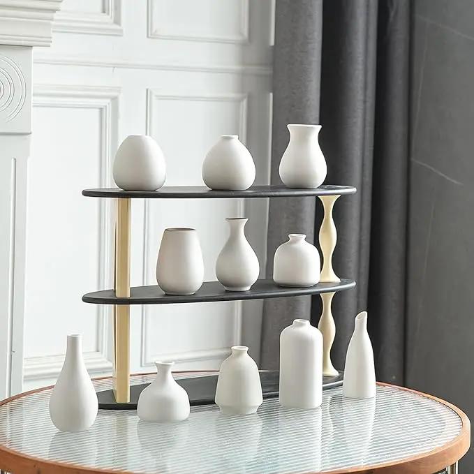JOJUNO White Bud Vases, Small Ceramic Vase Set of 11, Mini Pottery Vases for Flowers, Decorative Pieces for Home Modern Decor, Boho Decor, Chic Accents for Living Room Dining Table Shelves by GreenHaven Gardens