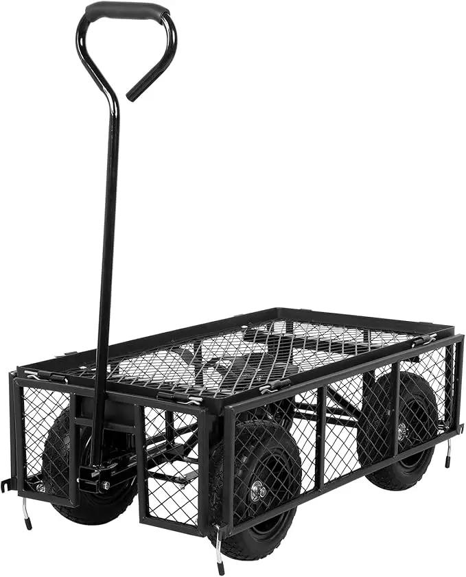 BILT HARD 400 lbs 10" Flat Free Tires Steel Garden Cart with 180° Rotating Handle and Removable Sides, 4 Cu.Ft Capacity Utility Heavy Duty Garden Carts and Wagons by GreenHaven Gardens
