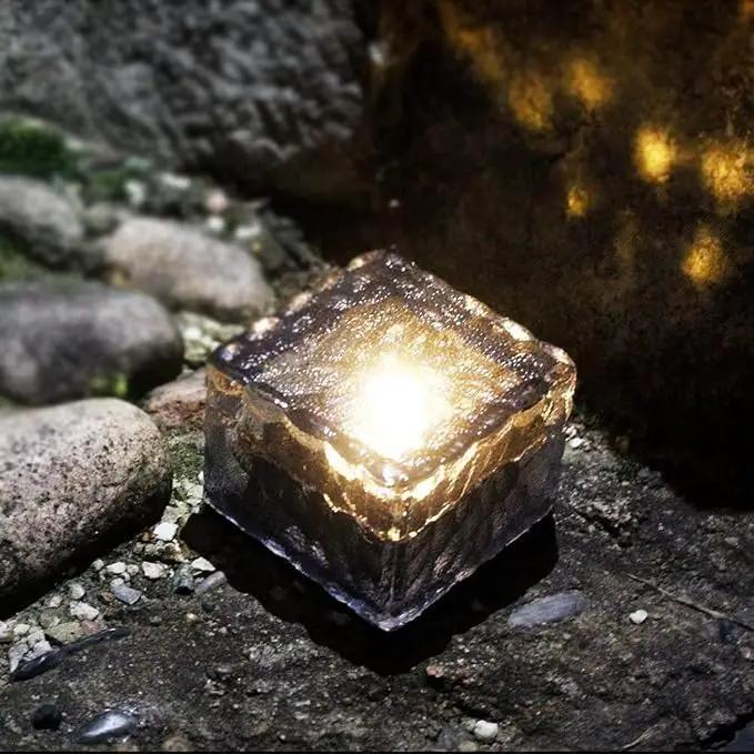 Solar Glass Brick Light - Solar Ice Cube LED Light - Crystal Brick Stone Lamp Garden Courtyard Pathway Patio Pool, Decorative Christmas Festives Ice Rock Cube Lights (4PCS Warm White) by GreenHaven Gardens