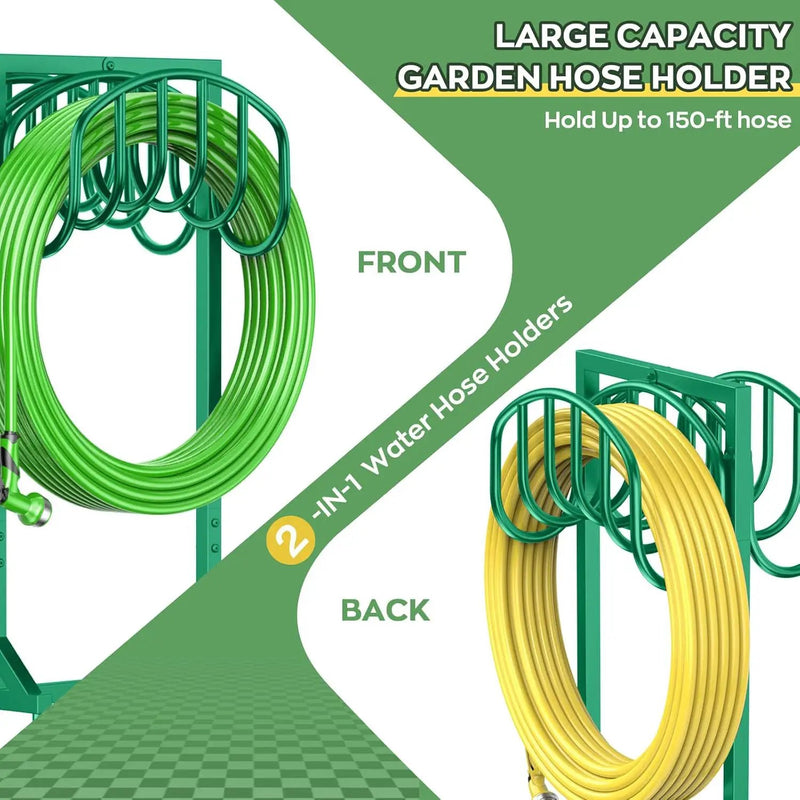 Garden Water Hose Holder Holds 2 * 150Ft Hoses, Heavy-Duty Metal Freestanding Hose Holder with 4 Spikes, Rustproof Garden Hose Hanger Storage for Outside, Yard, Lawn by GreenHaven Gardens