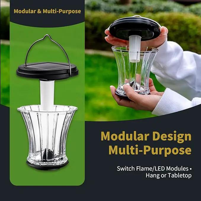 Glass Solar Lantern Outdoor Lights Waterproof, Flickering Flame Solar Lights with Modular Design, Auto On/Off Decorative Hanging Lanterns for Patio Garden Pathway Camping Deck Yard (2 Pack) by GreenHaven Gardens