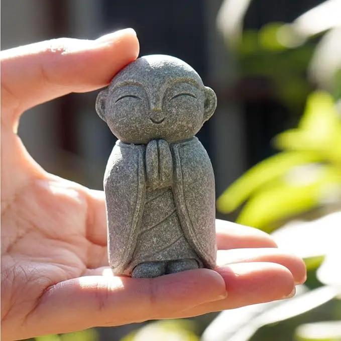 OwMell Japanese Jizo Monk Statue Praying, Buddha Jizo Statue Figurine Memorial Statue Aquarium Decoration for Garden Outdoor Ornament 2.6" - Namaste by GreenHaven Gardens