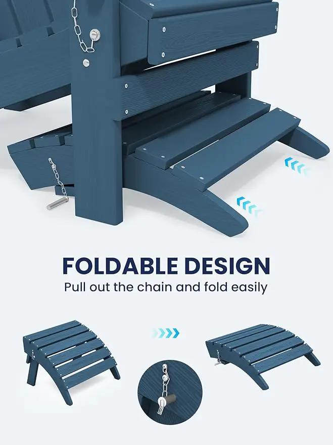 KINGYES Folding Adirondack Ottomans Set of 4 for Adirondack Chair, Navy by GreenHaven Gardens