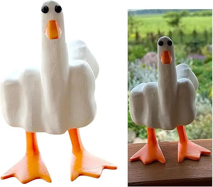 Middle Finger Duck You Figurine Middle Finger Desk Decor Funny Garden Decor Statues Figurines Ornaments for Home, Patio, Lawn, Yard, Office, Outdoor Decorations, Garden Gifts (White+Yellow) by GreenHaven Gardens
