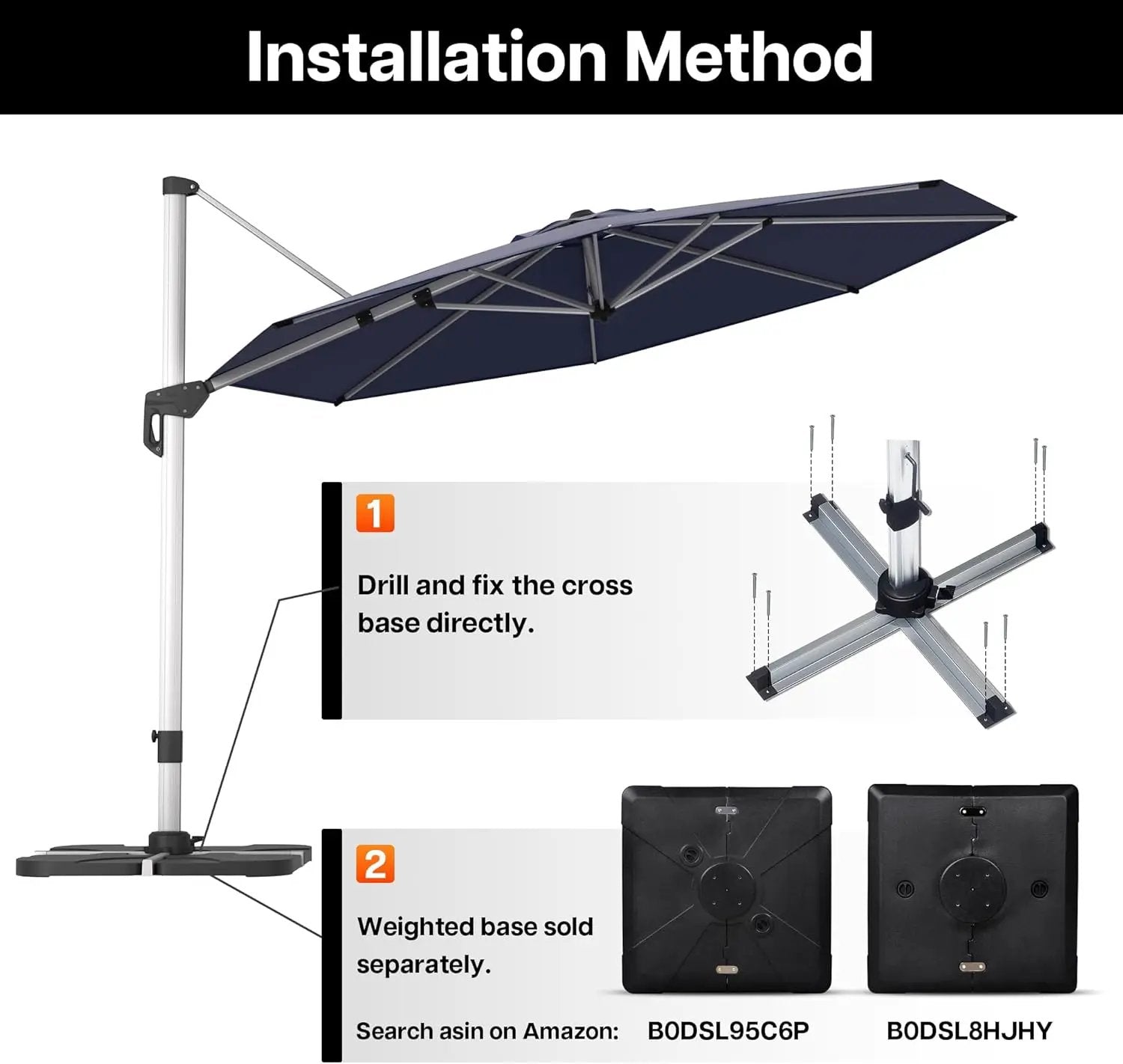 Patio Umbrella, 11FT Outdoor Cantilever Umbrella with 360-degree Rotation for Garden, Deck, Backyard, Pool and Beach, Navy Blue by GreenHaven Gardens