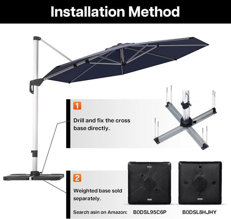 Patio Umbrella, 11FT Outdoor Cantilever Umbrella with 360-degree Rotation for Garden, Deck, Backyard, Pool and Beach, Navy Blue by GreenHaven Gardens
