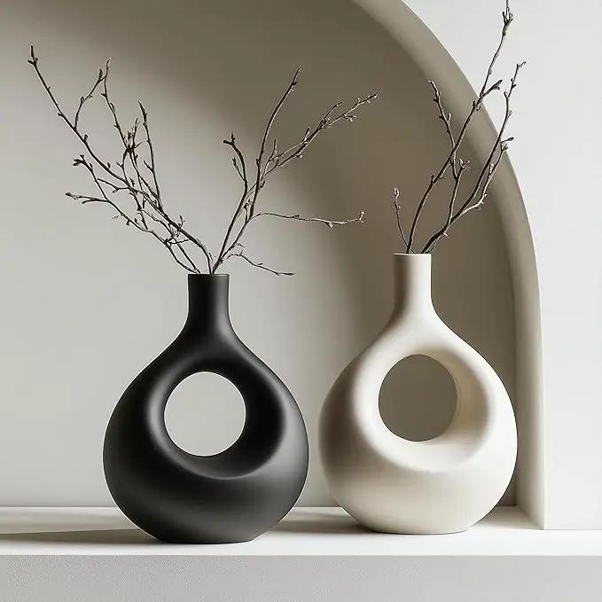 NOBULA Ceramic Bagel Vases C5 – Thoughtful for Mom – Elegant Set of 2 for Living Room, Bedroom or Table – Modern Home Decor She’ll Love – Perfect for Flowers & Plants by GreenHaven Gardens