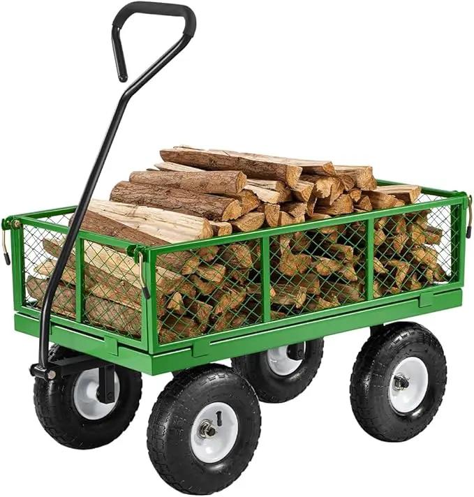 VEVOR 680 Lbs Steel Garden Cart on Wheels, Heavy Duty Garden Wagon Cart Pullable, Metal Outdoor Utility Yard Wagon Carts with 10" Tires, Mesh Removable Sides and 180°Rotating Handle by GreenHaven Gardens