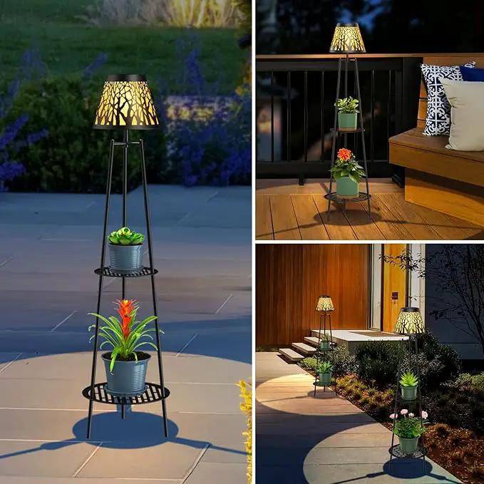 2 Pack Metal Solar Floor Lights Outdoor with Plant Stands, 45.5'' Solar Powered Street Lights, for Garden Yard Pathway Driveway Porch by GreenHaven Gardens