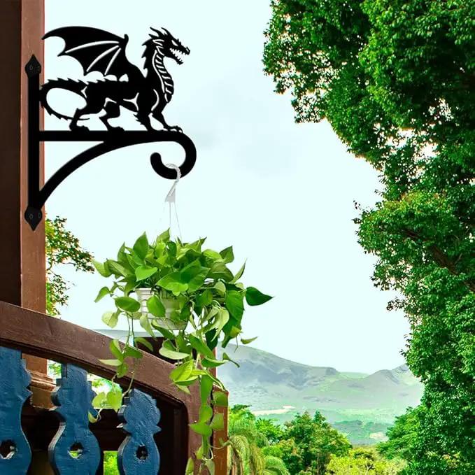 peacoblue Iron Plant Hangers Hooks for Outdoor Indoor Hanging Plants Flower Fern Pots Lantern Bird Feeder,11.8"x15.1" Weather Resistant Metal Wall Holder for Porch Garden Farmhouse(Dragon) by GreenHaven Gardens