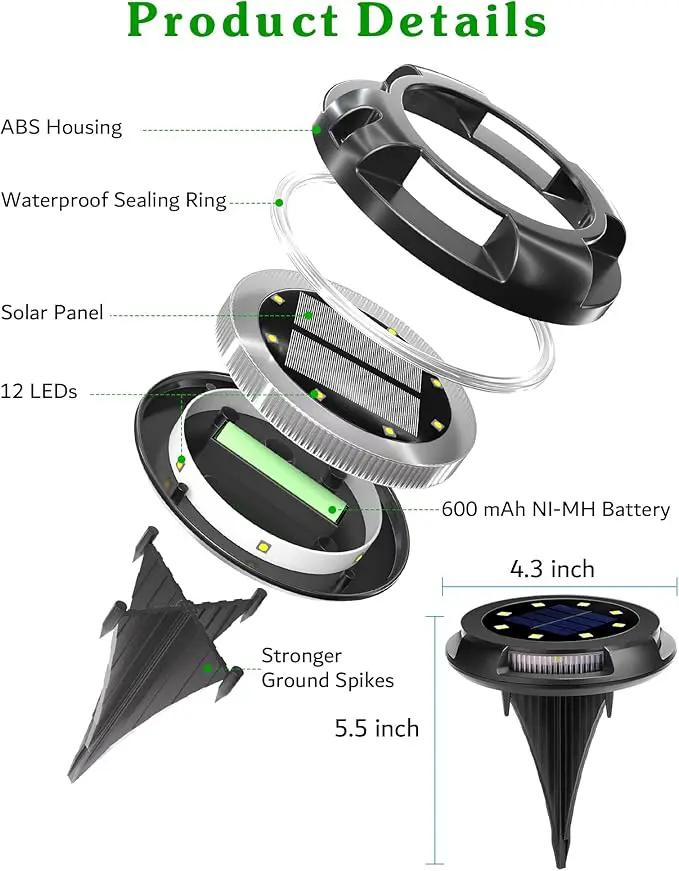 Biling Solar Outdoor Lights - 12 Pack, Bright Uplight Sidelight, Waterproof Deck Lights for Yard, Walkway, Garden, Poolside (White) by GreenHaven Gardens