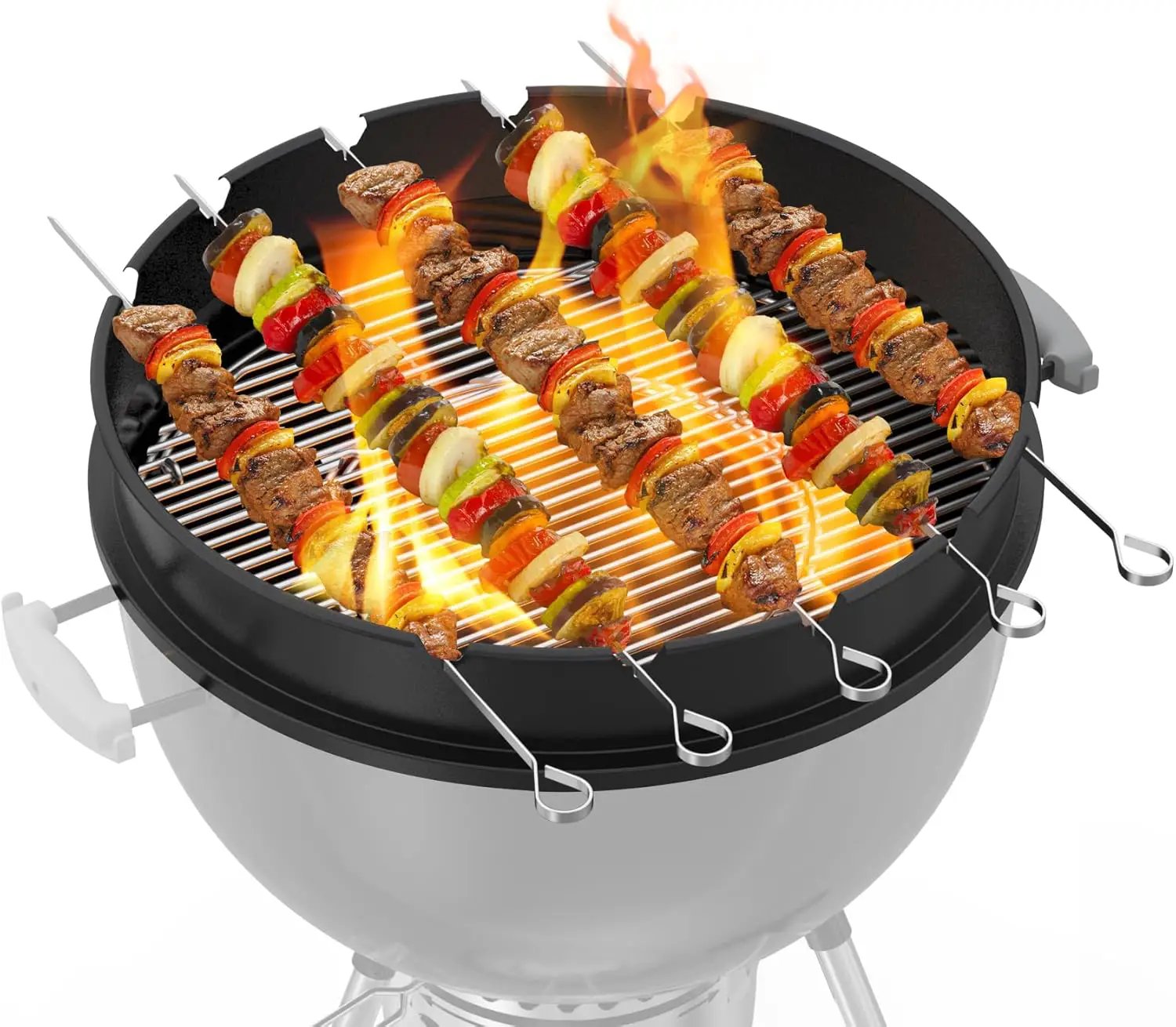 only fire Rotisserie Ring with Kabob Skewer Set for Weber 22 1/2 Inch Kettle and Other Similar Kettle Charcoal Grills by GreenHaven Gardens