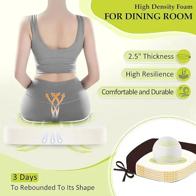 Chair Cushions for Dining Chairs, Indoor Chair Cushions with Ties，Waterproof Chair Pads Set of 6, Brown, 17x16x2.5 Inch by GreenHaven Gardens