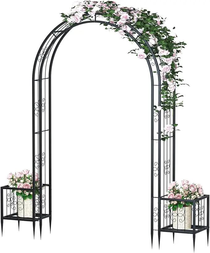 88in Steel Garden Arch Arbor Trellis with Planter Boxes for Climbing Plants Outdoor, Yard, Wide Sturdy Durable Garden Arch for Lawn,Outdoor Wedding Arch(Black) by GreenHaven Gardens