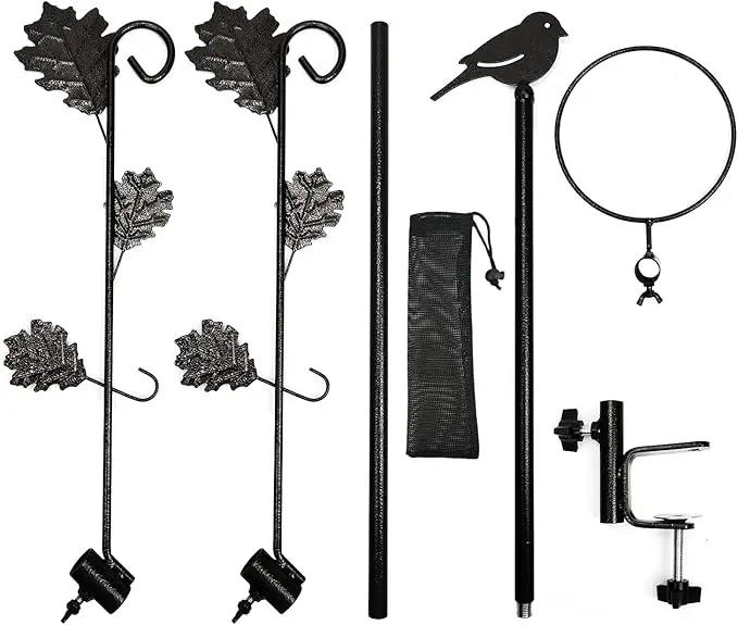Urban Deco Deck Pole Porch Multi-Hook Bird Feeder Hooks for Deck Kit with Feeder Polyester and with 2 Adjustable Branches and Plastic Water Bowl by GreenHaven Gardens