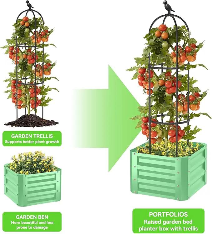 1Pack Raised Garden Beds Outdoor, Galvanized Metal Raised Garden Bed with Trellis, 16x16x60inch Tomato Cage Planters Box with Trellis for Climbing Plants Vegetable Vine Flowers by GreenHaven Gardens