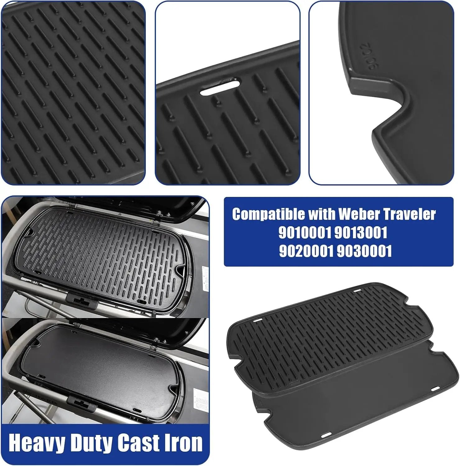 AJinTeby Cast Iron Griddle for Weber Traveler Portable Series Gas Grills Parts, Non-stick Griddle for Traveler Gas Grill, Camping Plate, for Weber Portable Grill Accessories with Carry Bag by GreenHaven Gardens