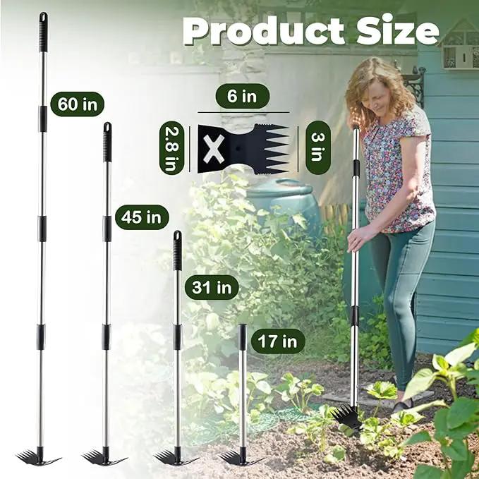 Weed Puller Tool with Long Handle - 60" Manual Weeder Remover Tool, 2 in 1 Hand Weed Rake and Garden Hoe for Gardening, Heavy Duty Uprooting Weeding Pull for Yard, Lawn, Patio and Garden by GreenHaven Gardens
