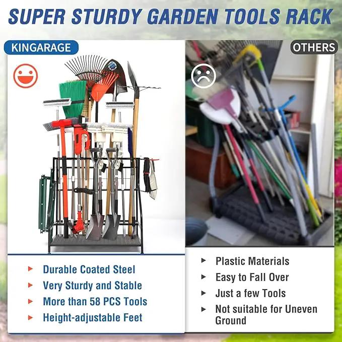Garden Tool Organizer for Garage, Garden Tool Rack, Up to 58 Long Handled Tools, Yard Tool Holder for Garage, Shed, Outdoor, Tool Stand, Black (Garden Tool Rack) by GreenHaven Gardens