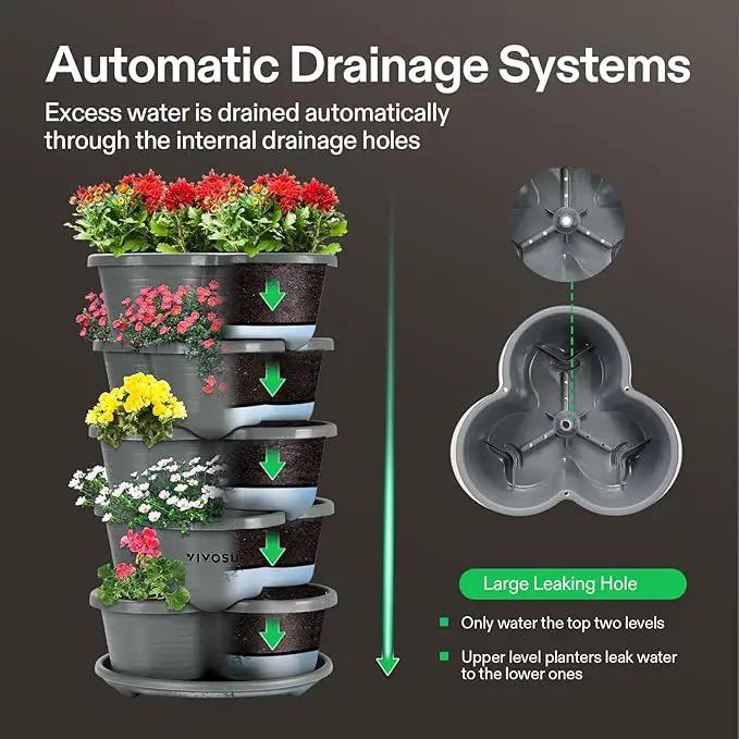 VIVOSUN 5 Tier Vertical Gardening Stackable Planter for Strawberries, Flowers, Herbs, Vegetables, Grey by GreenHaven Gardens