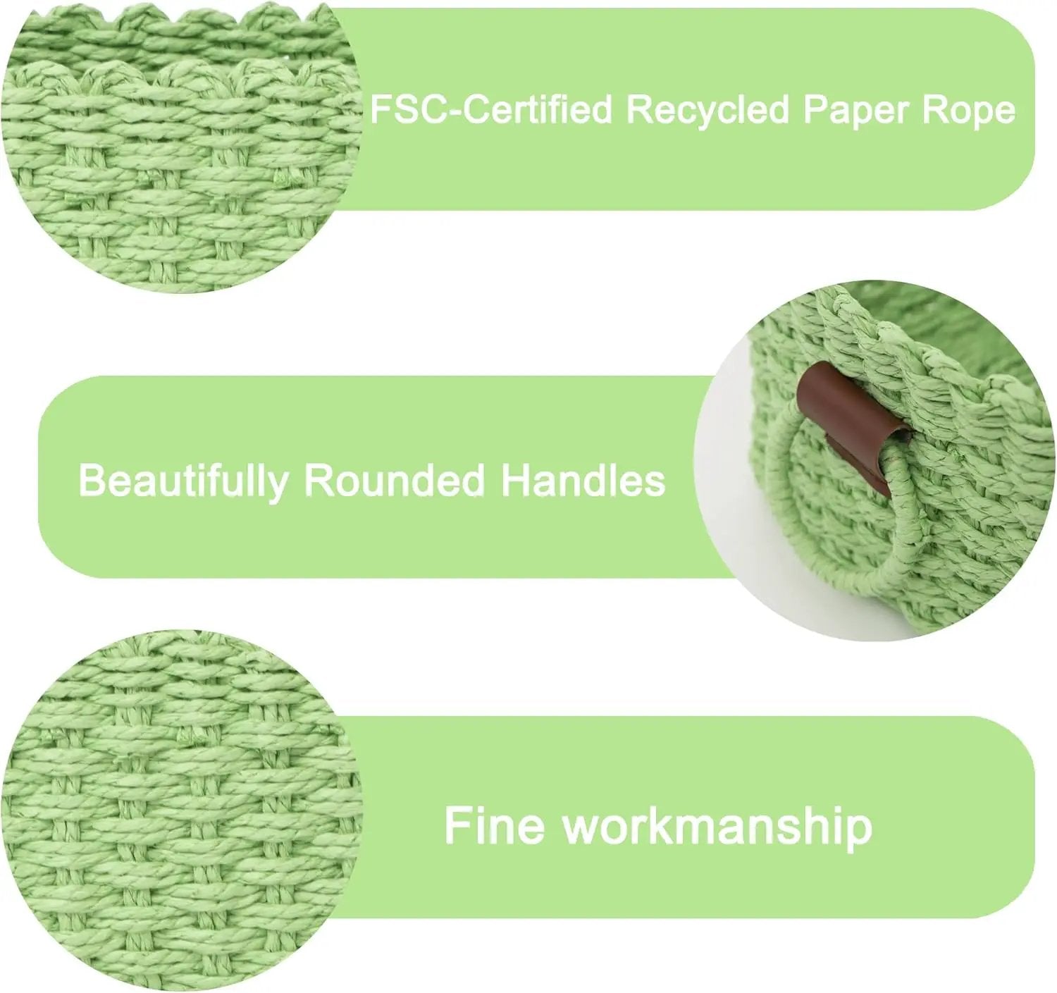Small baskets for Organizing,Cute woven Storage basket with recycled paper rope for Shelves Bathroom,Little decorative basket,Set of 3 (Light Green) by GreenHaven Gardens