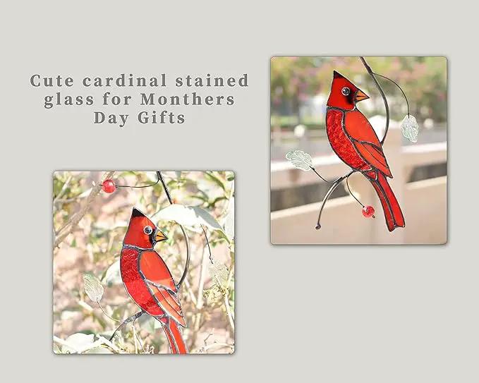 Lolitarcrafts Bigger Cardinal Stained Glass Window Hangings Cute Birds Suncathers for Window Monthers Day Gifts by GreenHaven Gardens