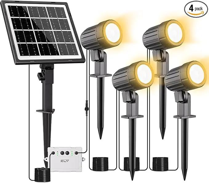 CLY 4-in-1 Solar Spot Lights Outdoor with 14M Cable Solar Powered Landscape Lighting Low Voltage IP66 Waterproof Auto On/Off for Outside Garden Yard Landscape Pathway 2700K Warm White by GreenHaven Gardens