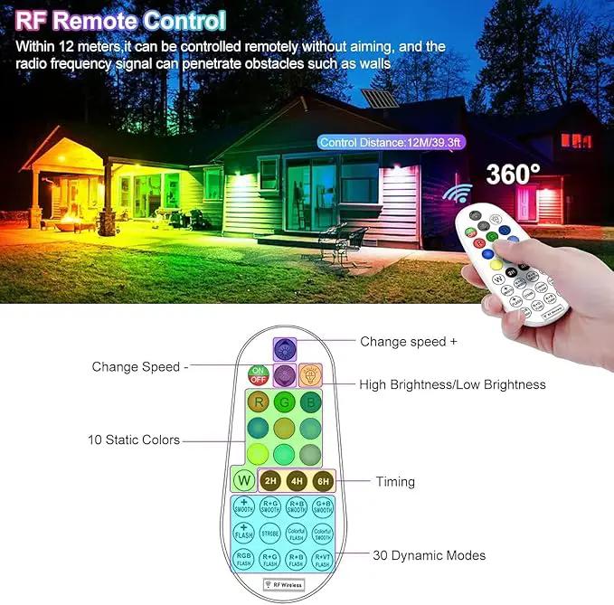 CLY Solar 6 in 1 RGB Spotlights Outdoor Garden, 10 Colors 12 Modes Solar Garden Floodlight Landscape Spotlights IP66 Waterproof 59.06ft Cable Spike Light for Lawn, Patio, Balcony by GreenHaven Gardens