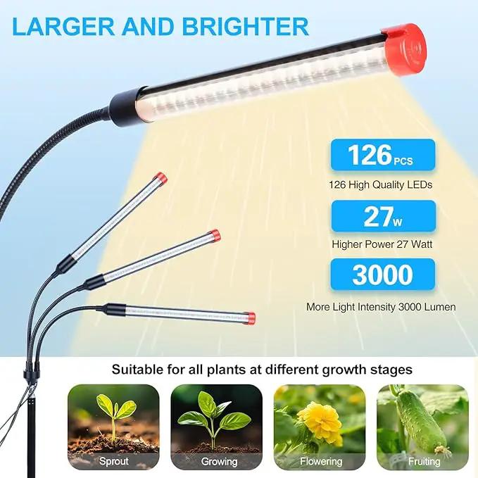 3-Head Grow Lights for Indoor Plants with Stand 27W, LED Plant Grow Light for Tall Houseplants, Bonsai Tree, Full Spectrum Growing Lamp with 4,8,12 Hr Timer, 24"-64" Adjustable Height by GreenHaven Gardens