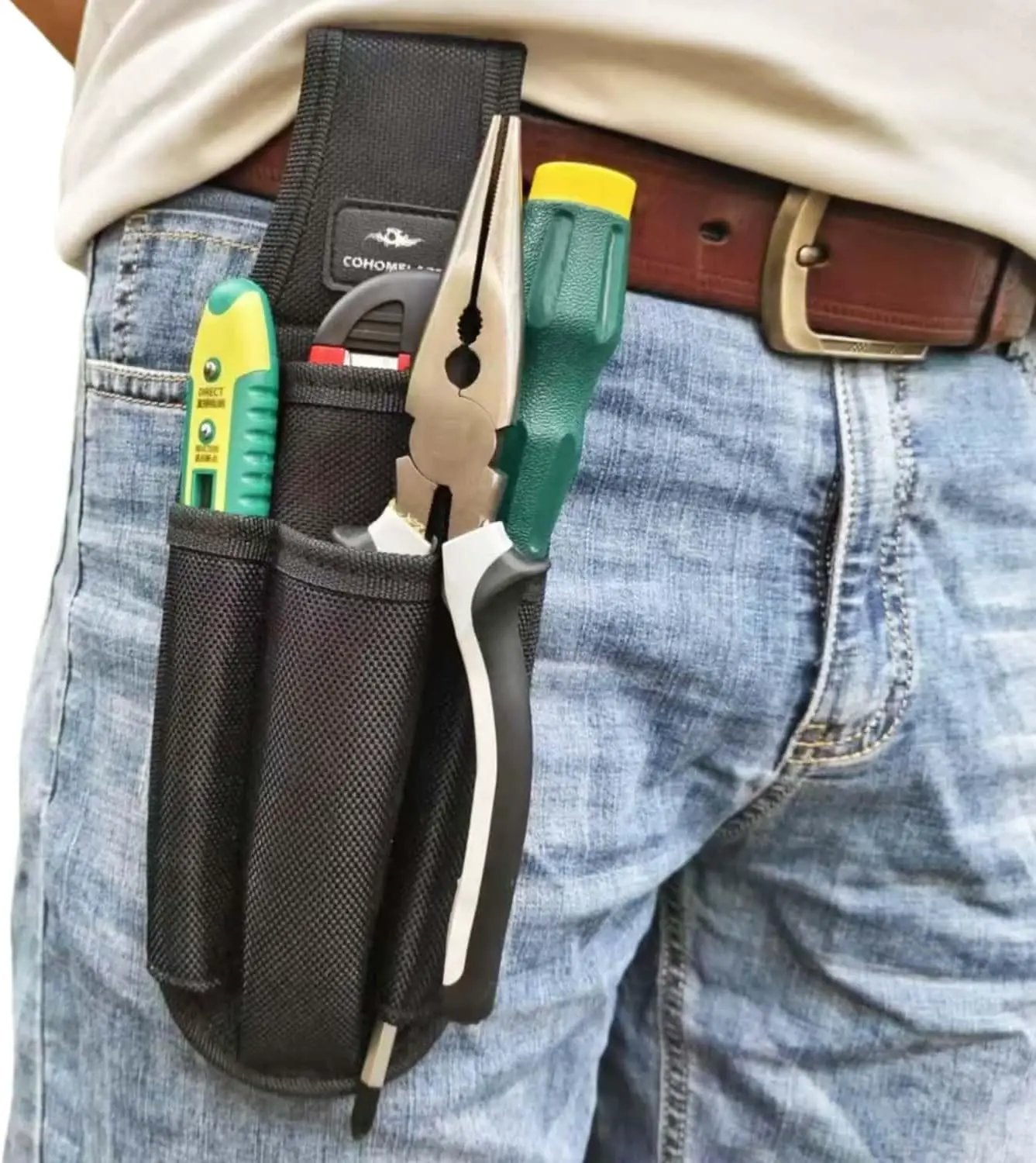 Small Tool Pouches with Belt Clip,Electrician Tool Bag,Tool Pouch for Belt,Tool Organizer Holster with 4 Pockets by GreenHaven Gardens