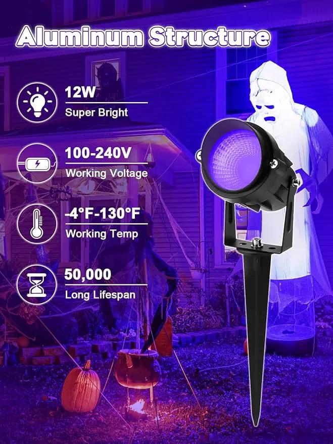 Halloween Black Light Outdoor Spotlight, 12W Purple LED Spotlights Blacklight, Waterproof Spot Landscape Lights with US Plug for Glow Party, Poster, Bar, Yard, Garden Gyms Decor (1Pack) by GreenHaven Gardens