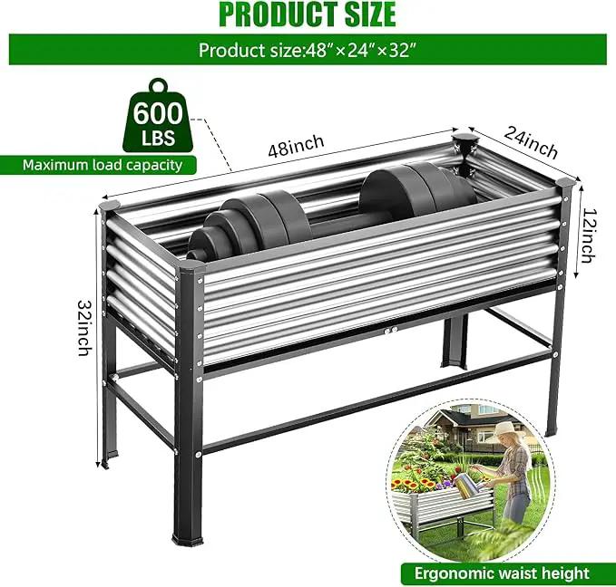 Doniks 2PCS Raised Garden Bed with Legs, 48×24×32in Large Outdoor Metal Galvanized Garden Planting Box, 600lb Capacity for Vegetables Lawn Green Flowers, Fruits, Terrace by GreenHaven Gardens