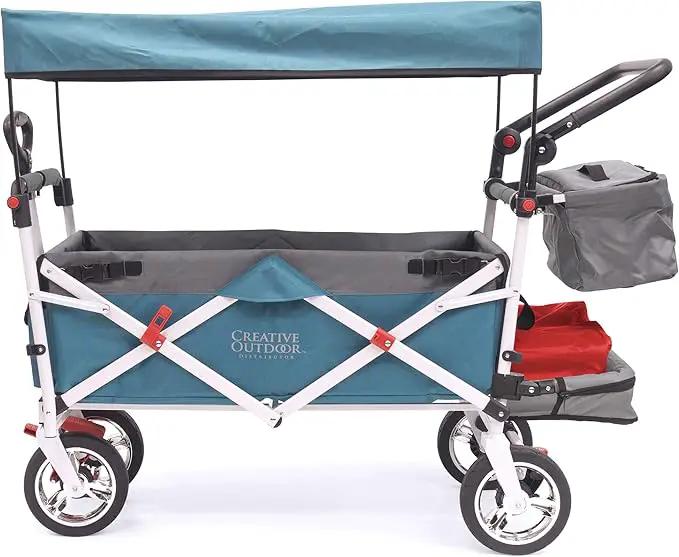 Creative Outdoor Wagon for Kids Push Pull Collapsible Stroller Folding Cart | Silver Series | Beach Park Garden & Tailgate | Teal by GreenHaven Gardens