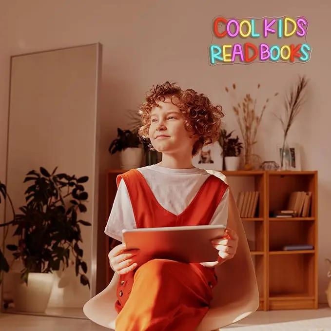 Cool Kids Read Books Neon Sign Reading Corner for Kids Neon Signs for Wall Decor LED Light Library Classroom Book Club Christmas Gift for Kids & Teens(5V2A)