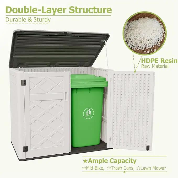 HOMSPARK Storage Shed Weather Resistance, Multi-Purpose Outdoor Storage Cabinet for Backyards and Patios, Horizontal Storage Shed for Lawnmower, Patio Accessories (Off-White, Large - 48 cu.ft) by GreenHaven Gardens
