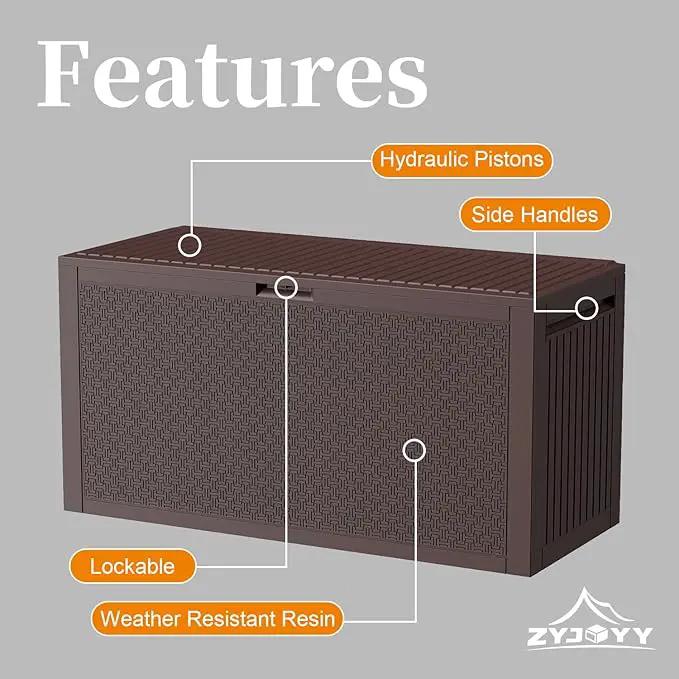 90 Gallon Resin Deck Box, Weatherproof Outdoor Storage Box for Patio, Garden, Pool, and Yard, Lockable Waterproof Bin for Tools, Cushions, and Accessories, Brown by GreenHaven Gardens