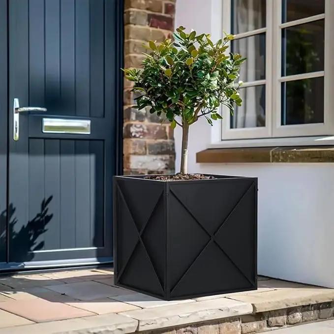 SUNNYPARK Large Metal Planter Box 17”x 17”x 18”, Square Modern Black Metal Planter Box Heavy Duty with Drainage Holes for Outdoor Garden Patio by GreenHaven Gardens