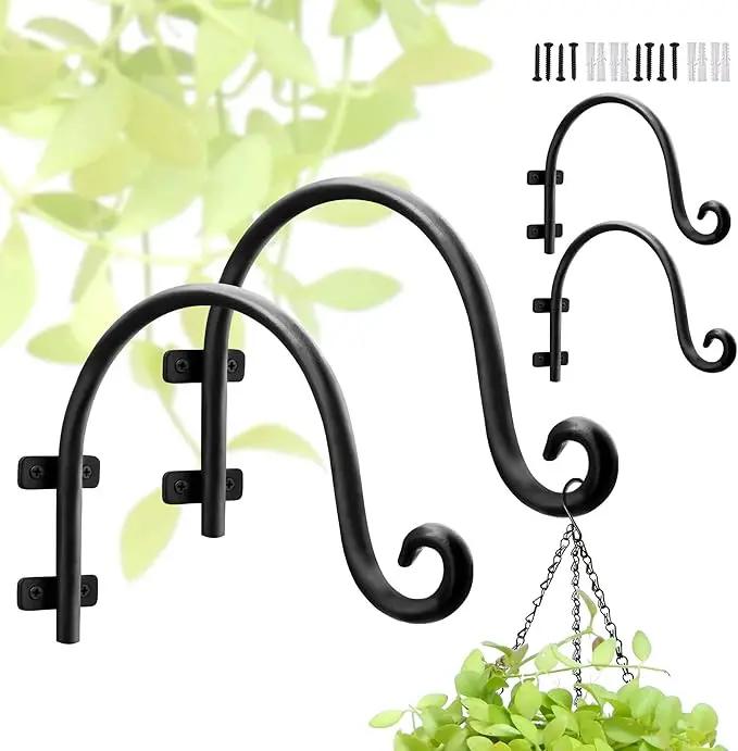 Heavy Duty Hanging Plant Bracket: Outdoor Hand-Forged Hanging Plant Bracket Hook - 8Inch Black Bird Feeder Bracket by GreenHaven Gardens