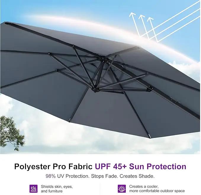 PURPLE LEAF 10 Feet Patio Umbrella with Base Outdoor Cantilever Round Umbrella Aluminum Offset Umbrella with 360-degree Rotation for Garden Deck Pool Patio Light Grey by GreenHaven Gardens