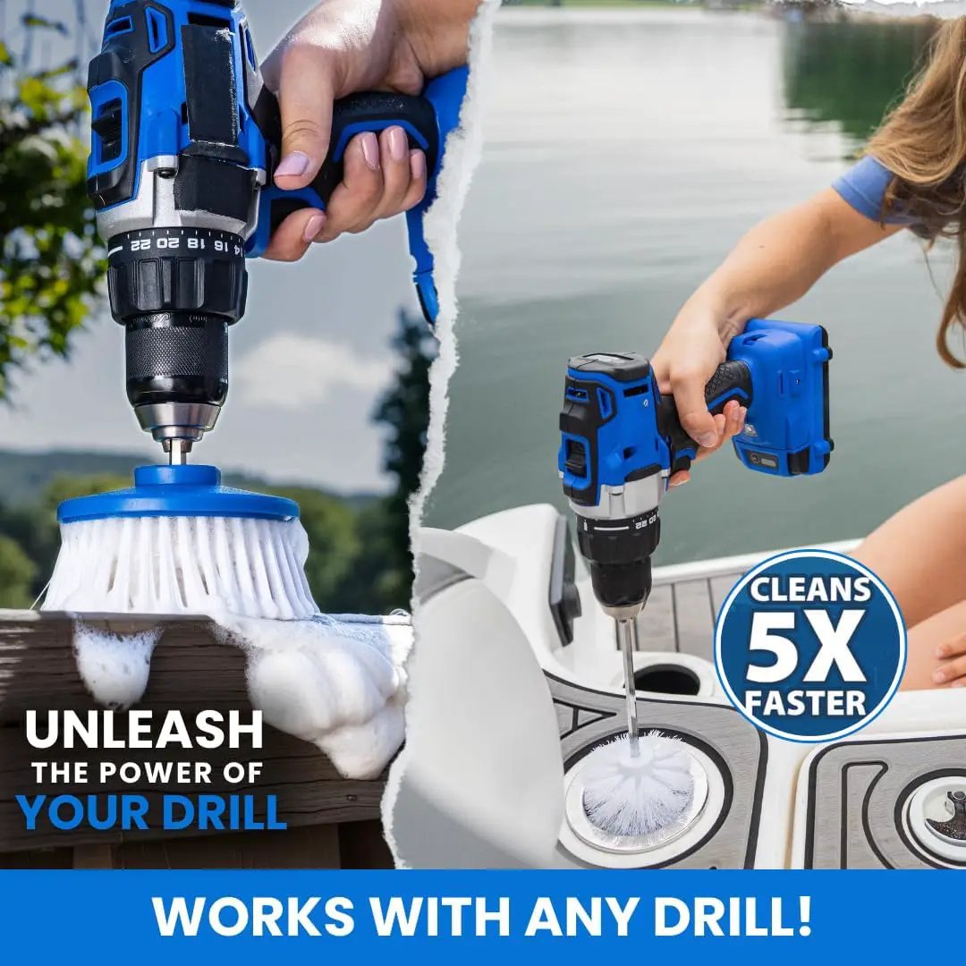 9 Pack Multi-Purpose Home Cleaning Accessory Drill Kit, Bathroom Scrub Pads, Extended Reach Round Brush Attachment Set by GreenHaven Gardens