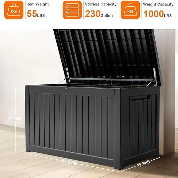 230 Gallon Resin Deck Box, Lockable Patio Outdoor Storage Box for Furniture, Garden Tools and Tools Storage, Waterproof Outside Storage Boxes - Black by GreenHaven Gardens