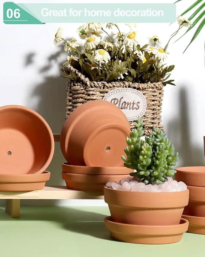 vensovo 4.5 Inch Terracotta Shallow Succulent Pots - 6 Pack Terra Cotta Clay Pot with Saucer, Cacuts Indoor and Outdoor Planters with Drainage Hole by GreenHaven Gardens