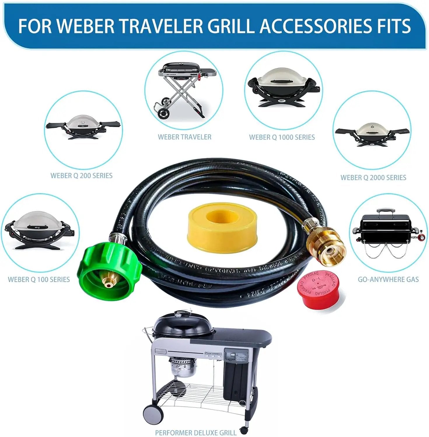 6 Feet for Weber Adapter Hose for Weber Travelev Grill, for Weber Traveler Grill Accessories for Weber Q 1000 for Weber Q Series, and for Weber Traveler Gas Go-Anywhere Grills Propane Adapter. by GreenHaven Gardens